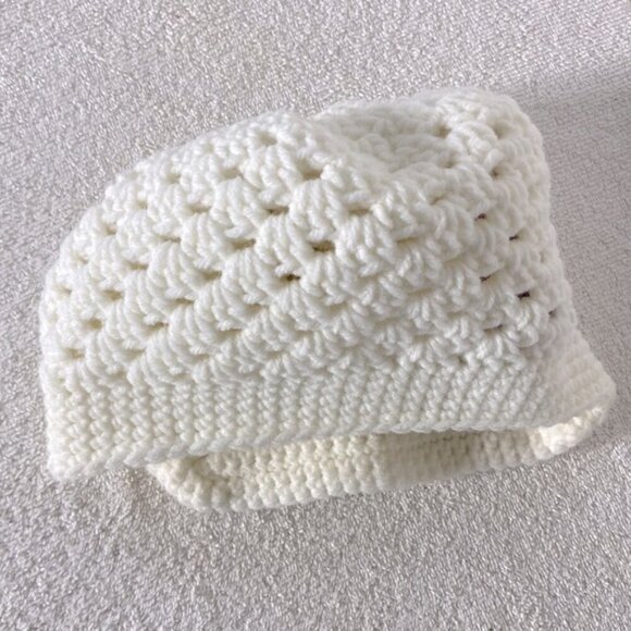 Handmade Cream Crochet Hat With Purple Crochet Flower - Picture 6 of 9